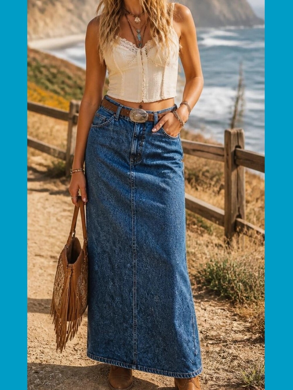 VTG 90s Chadwick’s Blue Acid Wash Denim Maxi Skirt 14 High Waisted Column